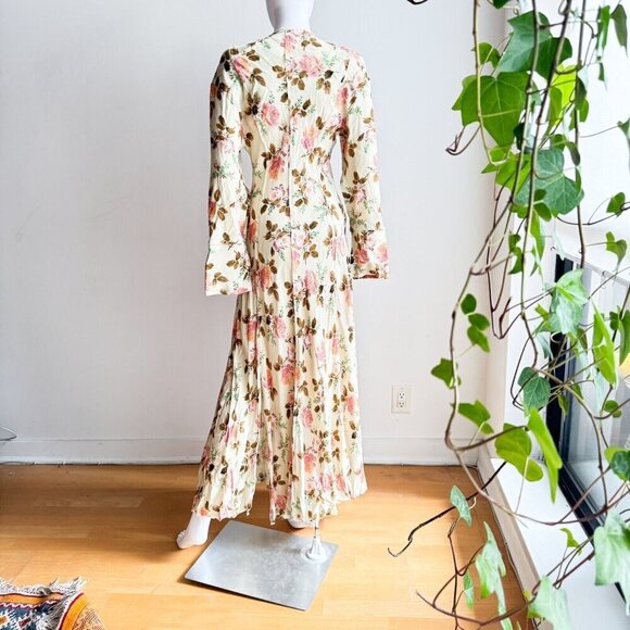 Zara Pastel Green Pink Floral Bias Cut Long Sleeve Maxi Dress XS - Picture 6 of 9